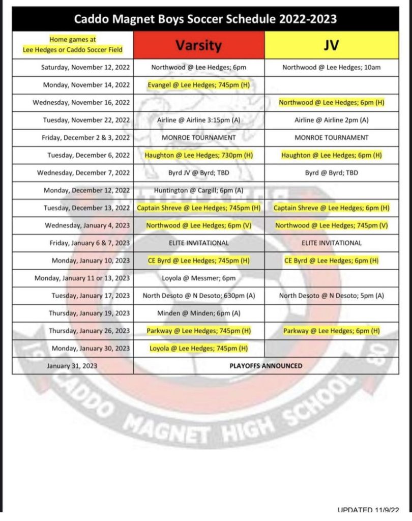Soccer and Wrestling Schedules Caddo Parish High School